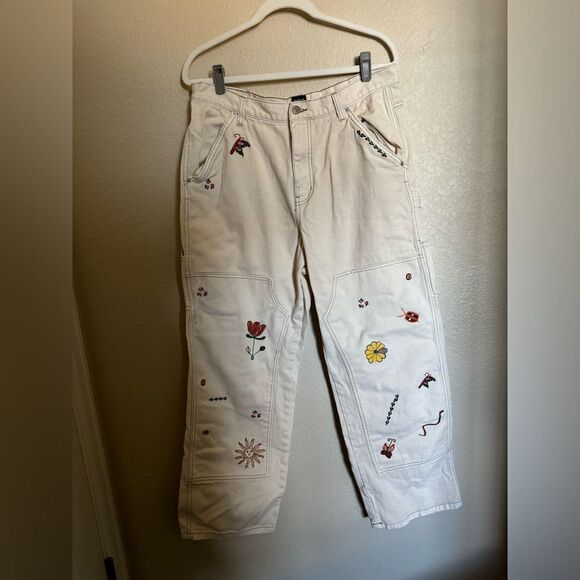 BDG High-Waisted Carpenter Jean Embroidered Ecru Sz 32 - Picture 11 of 11